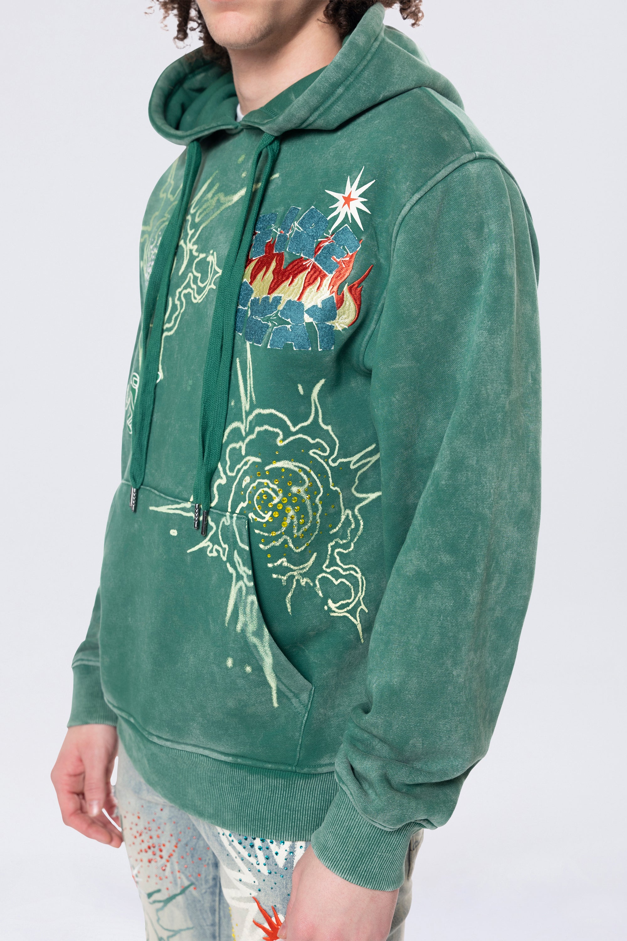 Rhinestone Dystopia Hoodie - Celtic Green