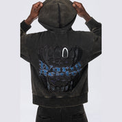 Smoke Rise Dropped Shoulder Rhinestone Dystopia Hoodie - Black