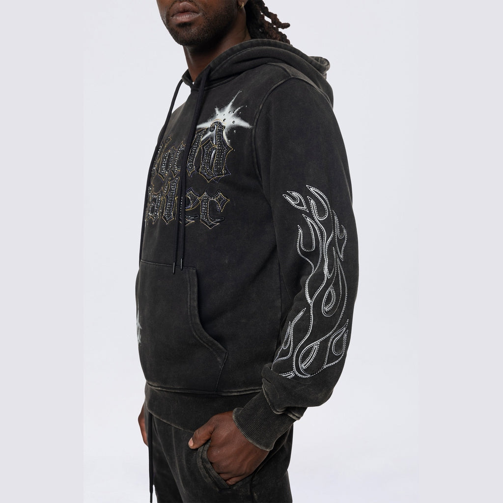 Smoke Rise Rhinestone Dystopia Hoodie - Black