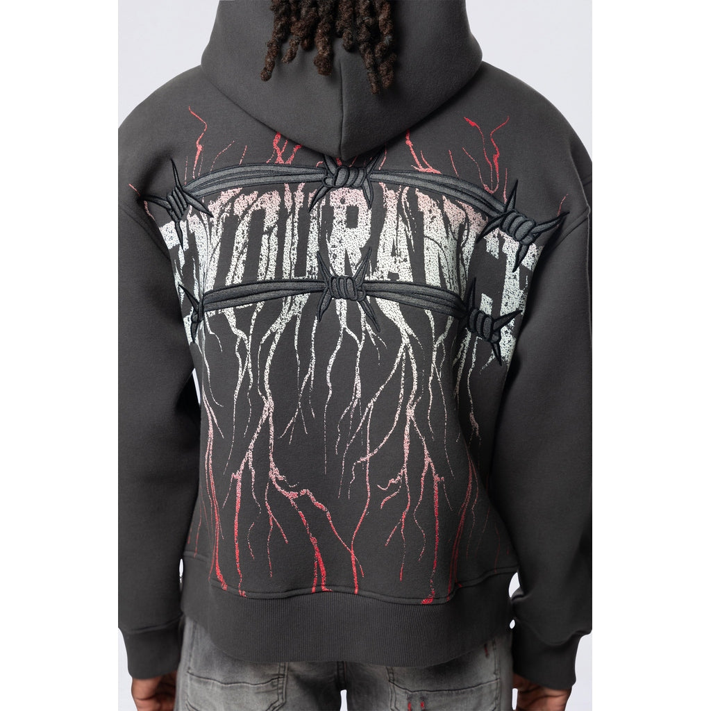 Smoke Rise Dropped Shoulder 2-Fer Dystopian Hoodie - Graphite