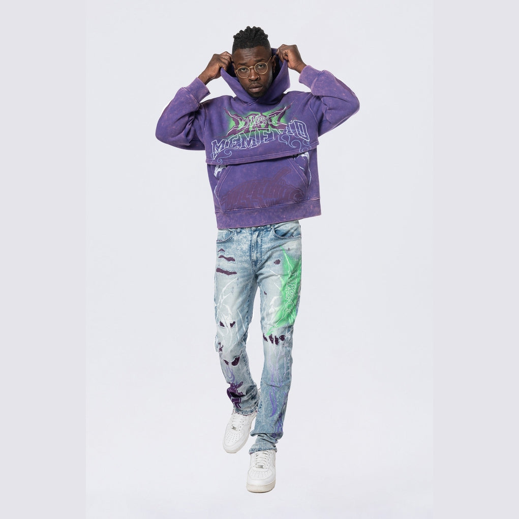 Smoke Rise Dropped Shoulder 2-Fer Dystopian Hoodie - Prism Violet