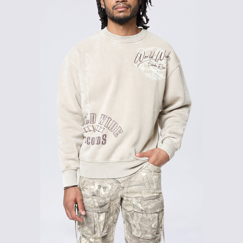 Smoke Rise Graphic Crew Neck Sweatshirt - Khaki