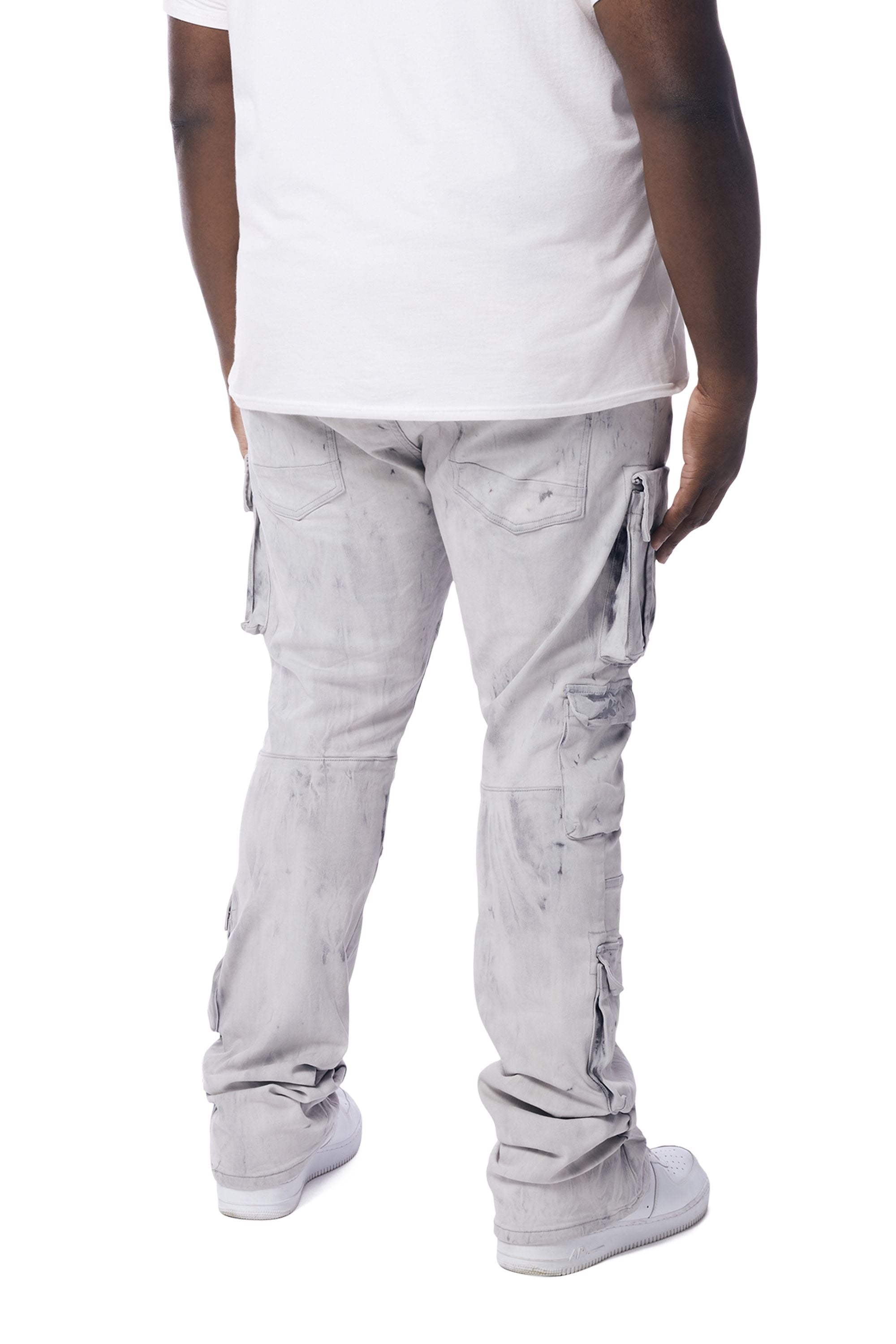 Big and Tall - Utility Multi Cargo Stacked Denim Jeans - Sunset Grey