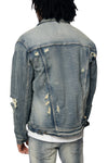 Rip And Repaired Color Denim Jacket - Blue Opal