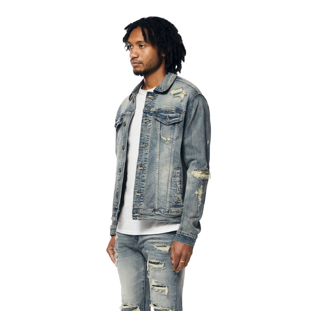 Smoke Rise Rip And Repaired Color Jean Jacket - Blue Opal