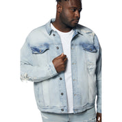 Smoke Rise Big and Tall Big and Tall - Rip & Repaired Color Jean Jacket - Natick Blue