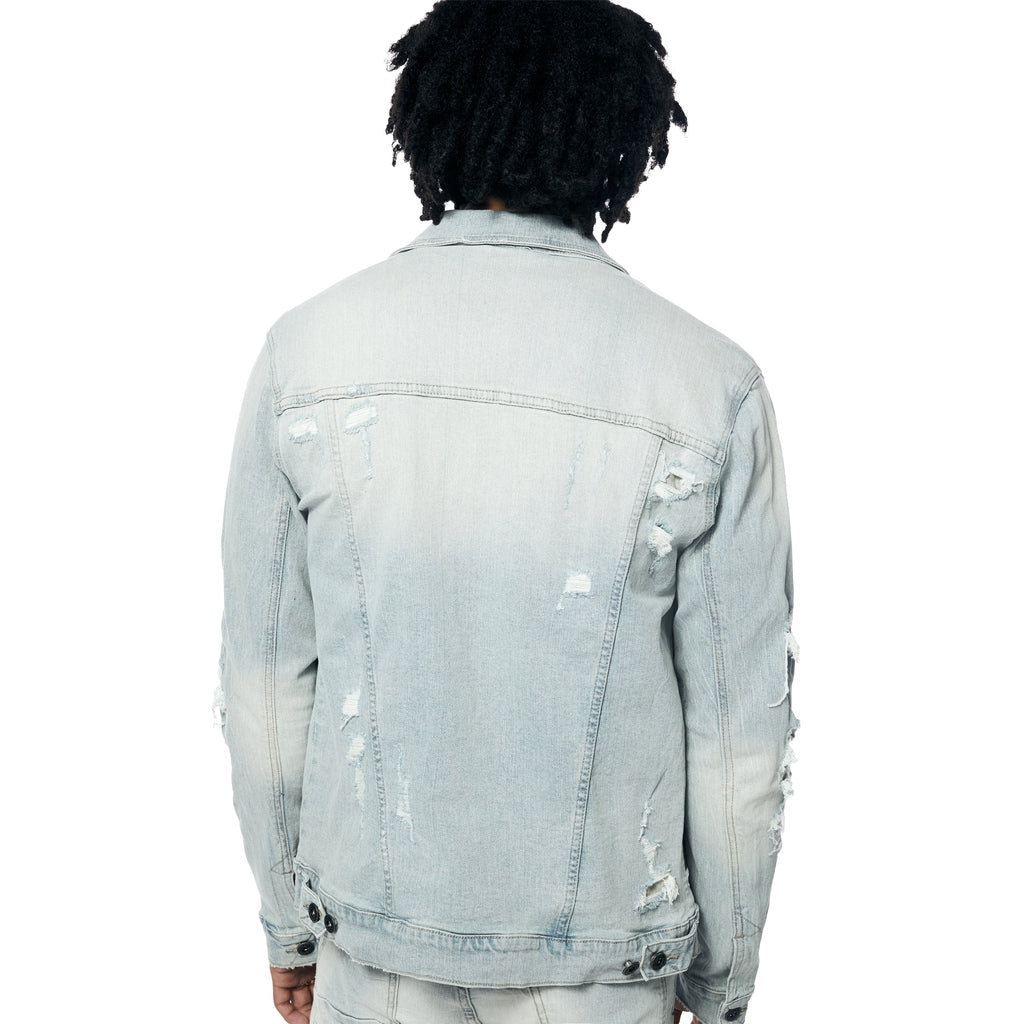 Smoke Rise Rip & Repaired Color Jean Jacket - Natick Blue