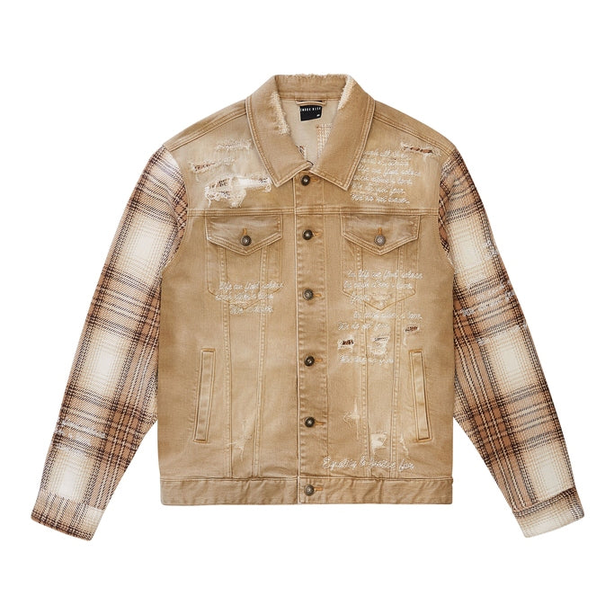 Smoke Rise Embroidered Plaid Backed Jean Jacket - Brulee