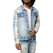 Smoke Rise Embroidered Plaid Backed Jean Jacket - Lowell Blue