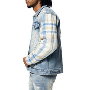 Smoke Rise Embroidered Plaid Backed Jean Jacket - Lowell Blue