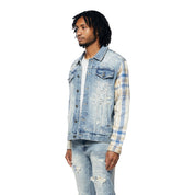 Smoke Rise Embroidered Plaid Backed Jean Jacket - Lowell Blue