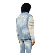 Smoke Rise Embroidered Plaid Backed Jean Jacket - Lowell Blue