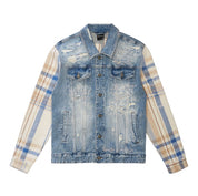 Smoke Rise Embroidered Plaid Backed Jean Jacket - Lowell Blue