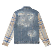 Smoke Rise Embroidered Plaid Backed Jean Jacket - Lowell Blue