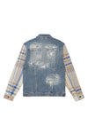 Embroidered Plaid Backed Denim Jacket - Lowell Blue