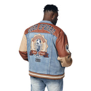 Smoke Rise Big and Tall Big and Tall Jean Varsity Jacket - Canal Blue