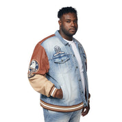 Smoke Rise Big and Tall Big and Tall Jean Varsity Jacket - Canal Blue