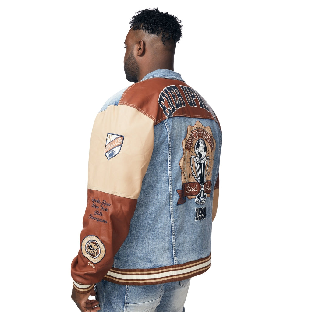 Smoke Rise Big and Tall Big and Tall Jean Varsity Jacket - Canal Blue