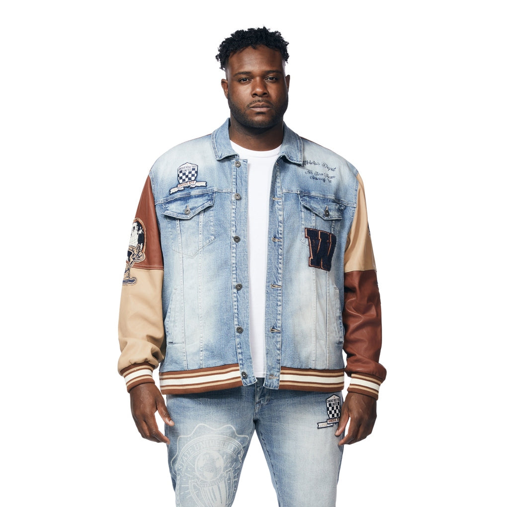 Smoke Rise Big and Tall Big and Tall Jean Varsity Jacket - Canal Blue