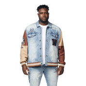 Smoke Rise Big and Tall Big and Tall Jean Varsity Jacket - Canal Blue