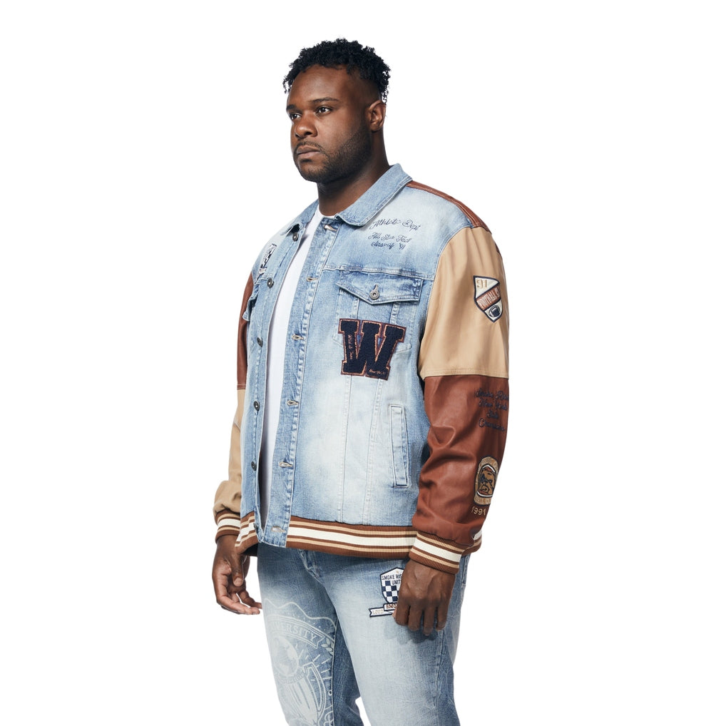 Smoke Rise Big and Tall Big and Tall Jean Varsity Jacket - Canal Blue