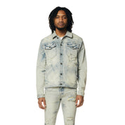 Smoke Rise Wave Effect Jean Jacket - Leo Blue