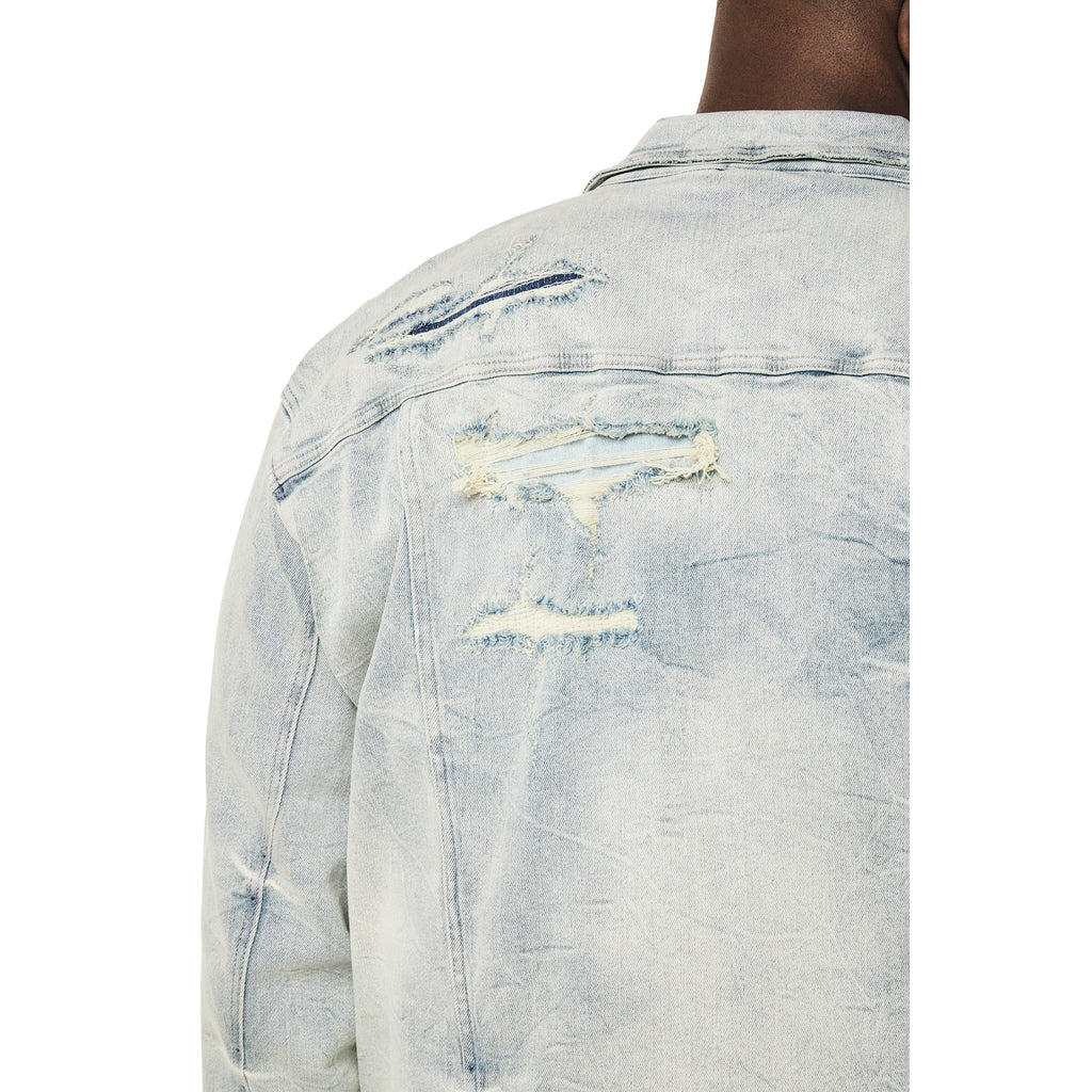 Smoke Rise Big and Tall Big and Tall - Wave Effect Jean Jacket - Leo Blue