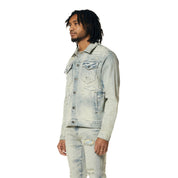 Smoke Rise Wave Effect Jean Jacket - Leo Blue