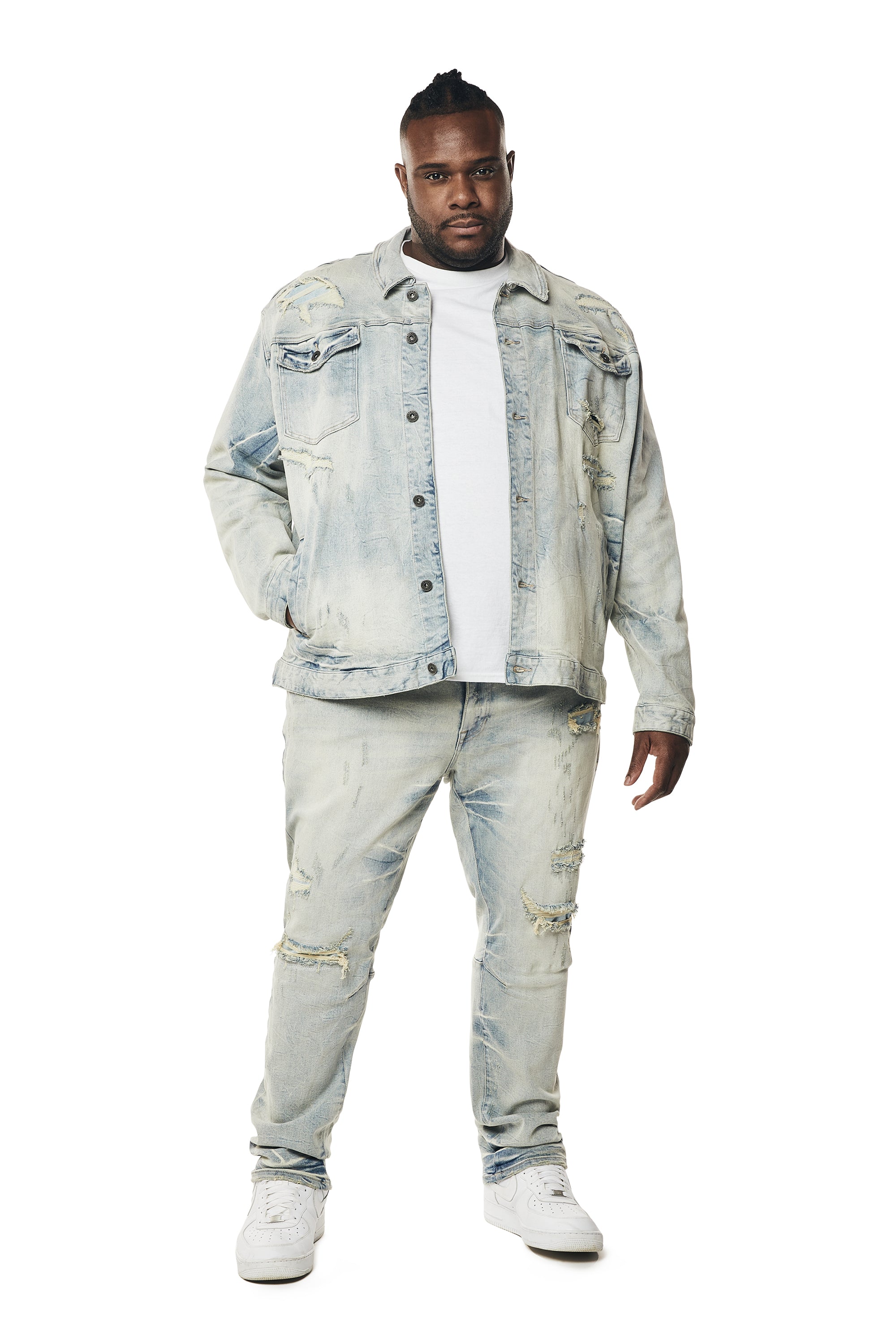 Big and Tall - Wave Effect Jean Jacket - Leo Blue