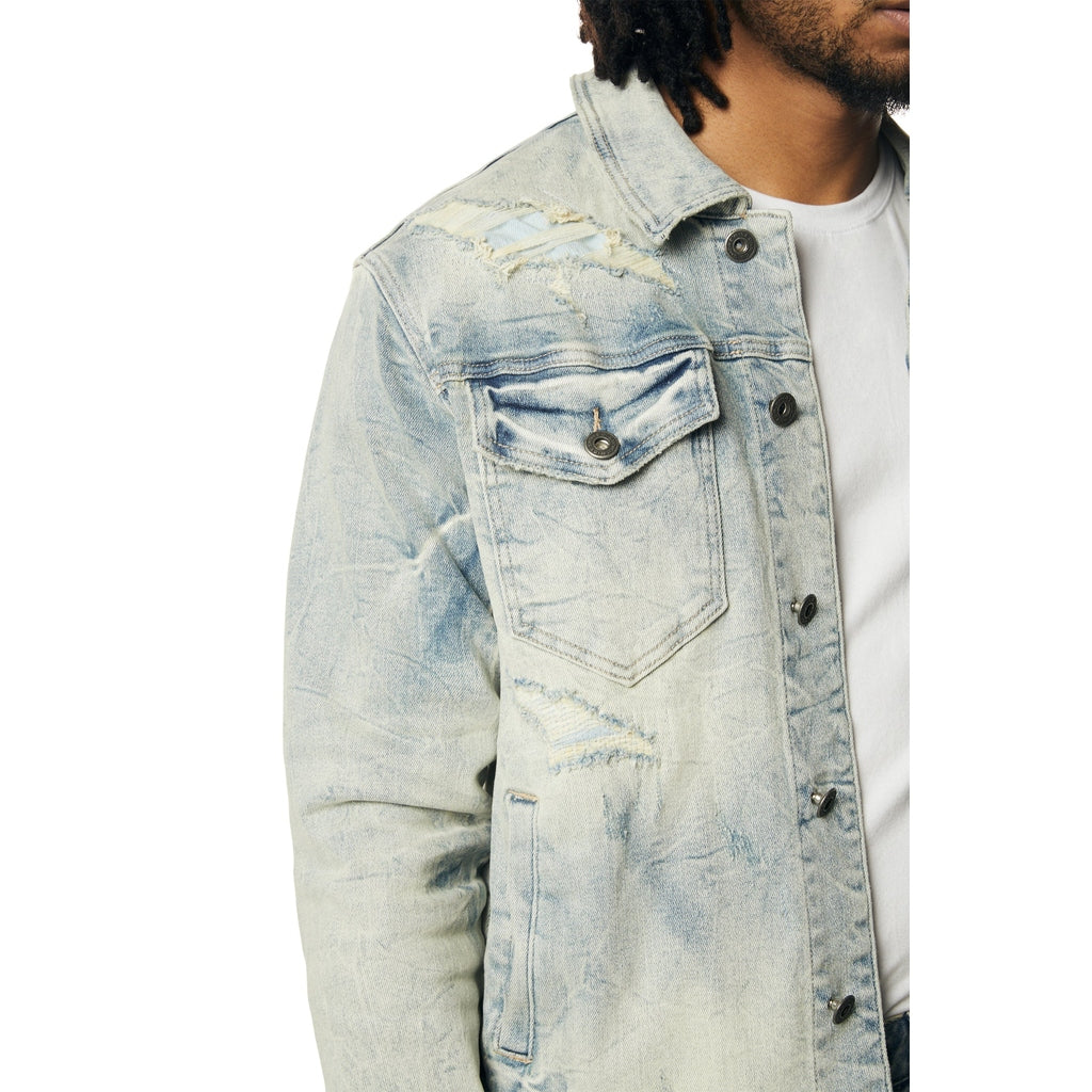 Smoke Rise Wave Effect Jean Jacket - Leo Blue