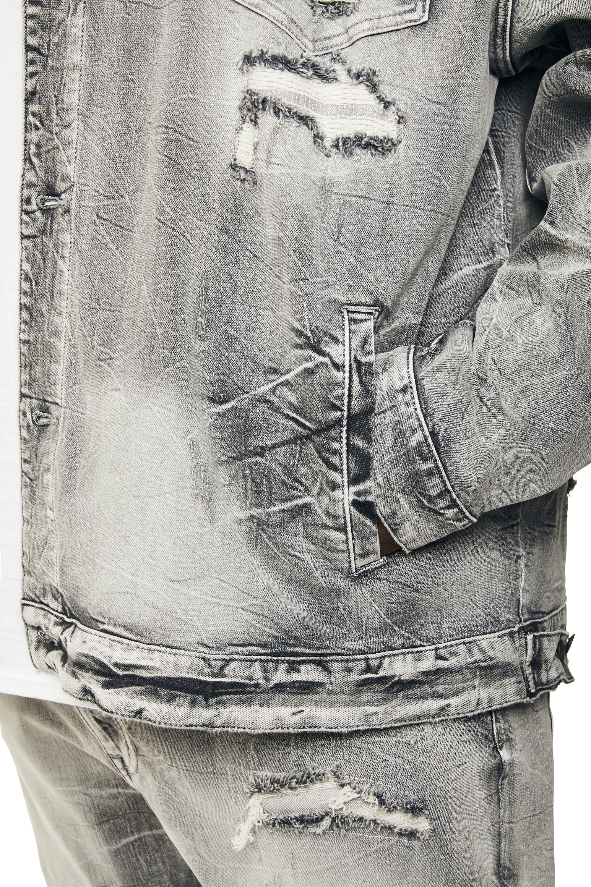 Big and Tall - Wave Effect Jean Jacket - Union Grey