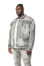 Big and Tall - Wave Effect Jean Jacket - Union Grey