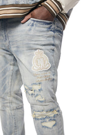 Big and Tall - Preppy Crest Embroidered Denim Jeans - Industrial Blue