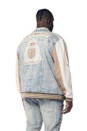 Big and Tall - Preppy Crest Embroidered Denim Jacket - Industrial Blue