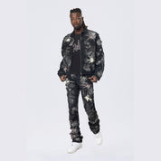 Smoke Rise Oversized Patchwork Denim Jacket - Nickel Black