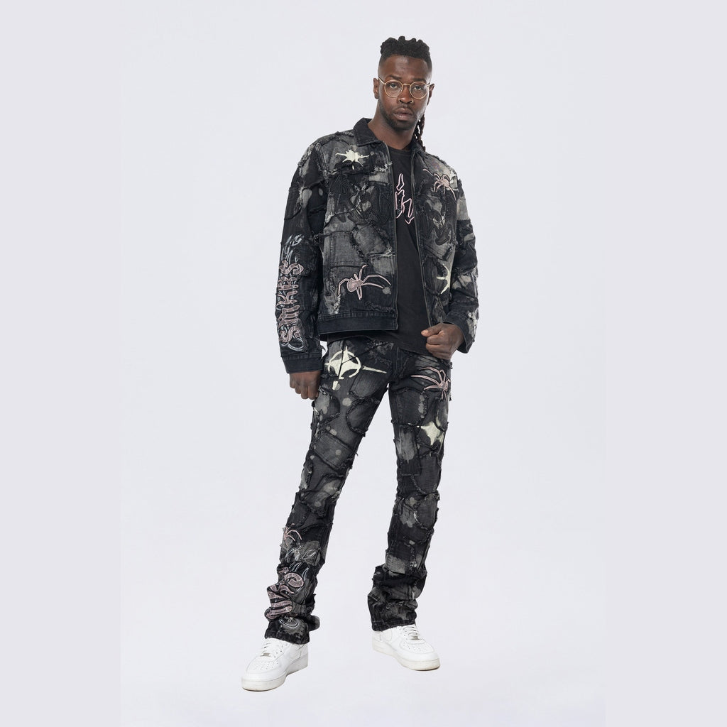 Smoke Rise Oversized Patchwork Denim Jacket - Nickel Black