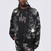 Smoke Rise Oversized Patchwork Denim Jacket - Nickel Black