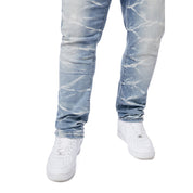 Smoke Rise Big and Tall Big and Tall - Rip & Repaired Lightning Washed Denim Jeans - Clyde Blue