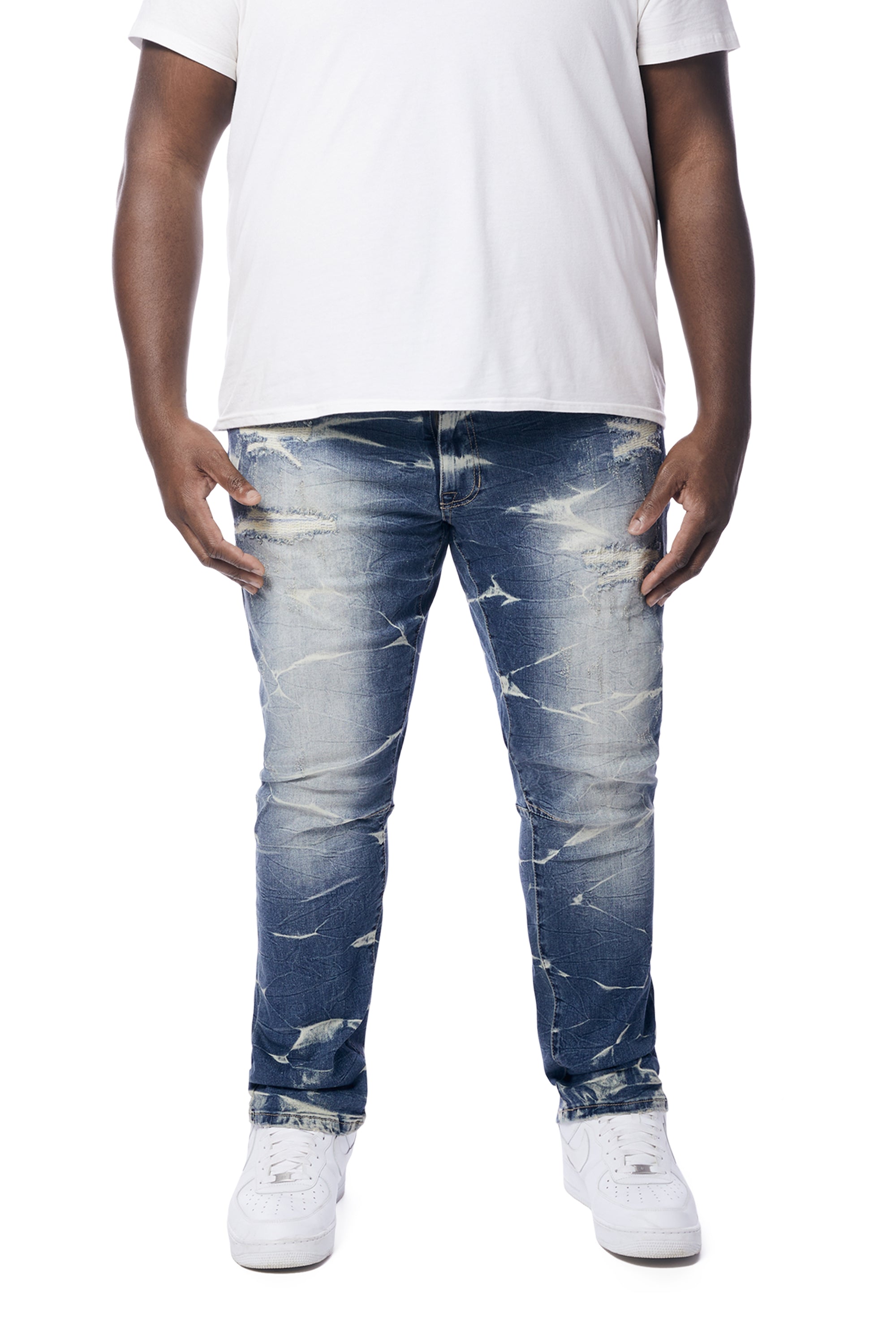Big and Tall - Rip & Repaired Lightning Washed Denim Jeans - Westport Blue