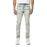 Smoke Rise Super Skinny Rip & Repaired Lightning Washed Denim Jeans - Industrial Blue