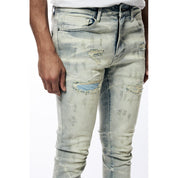 Smoke Rise Super Skinny Rip & Repaired Lightning Washed Denim Jeans - Industrial Blue