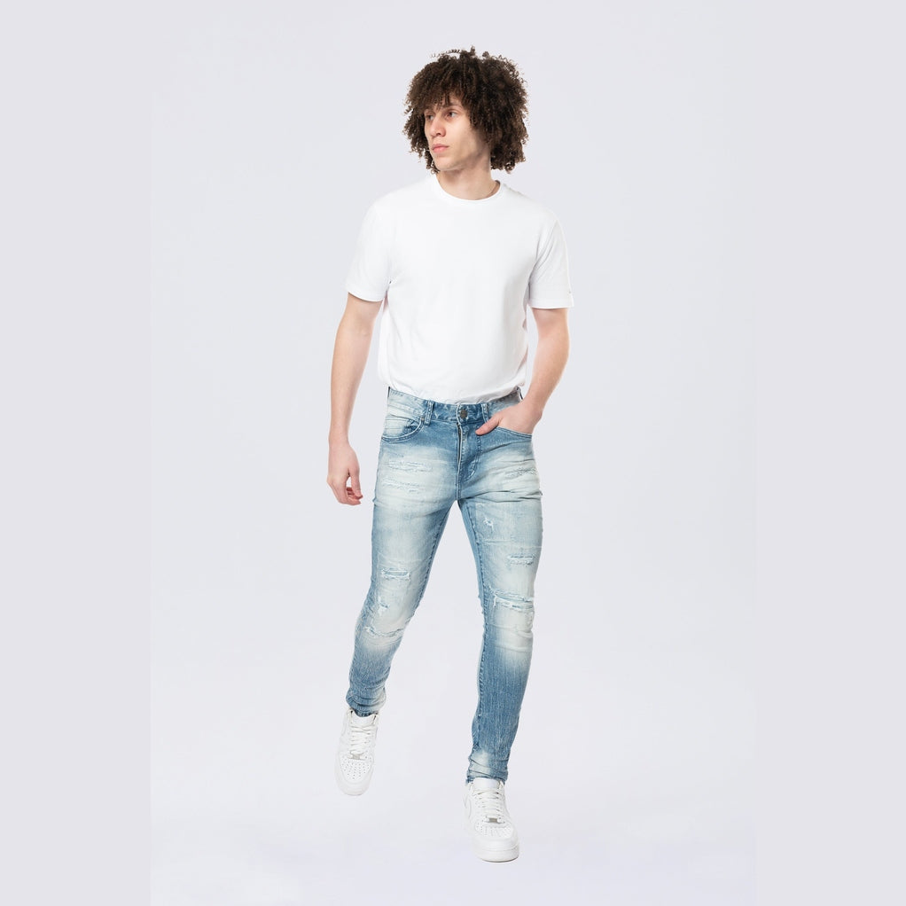 Smoke Rise Super Skinny Distressed Rip & Repair Jean - Lowell Blue