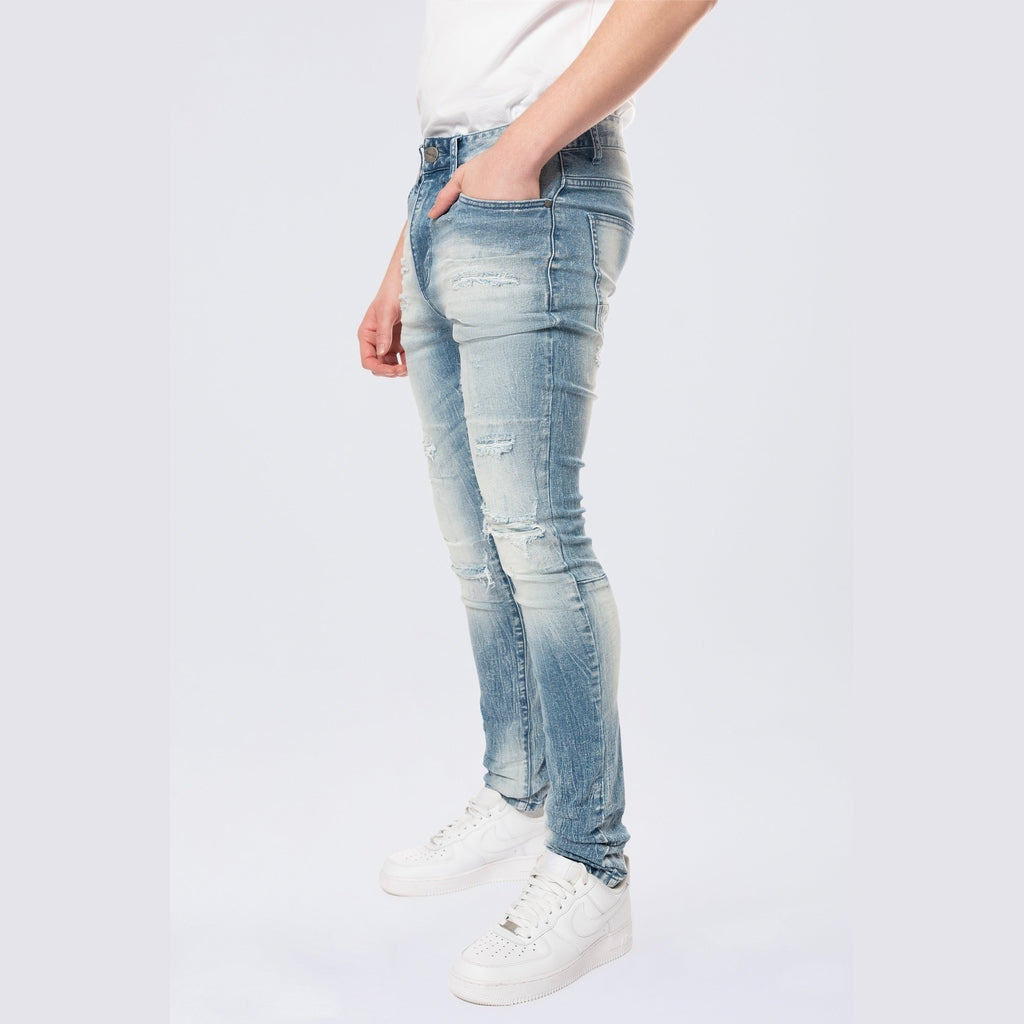 Smoke Rise Super Skinny Distressed Rip & Repair Jean - Lowell Blue