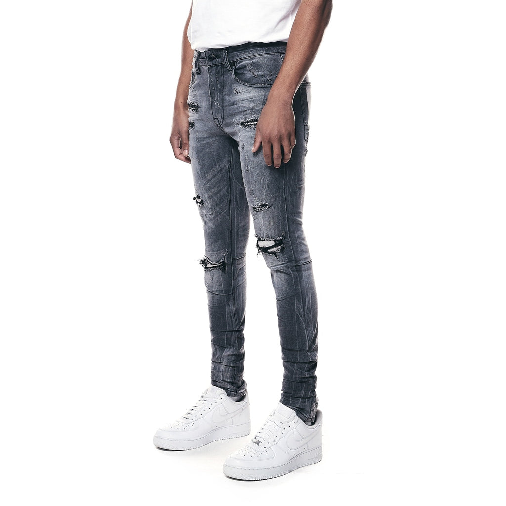 Smoke Rise Super Skinny Distressed Rip & Repair Jean - Pluto Grey