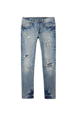 Vintage Washed Rip And Repair Denim Jeans - Florence Blue