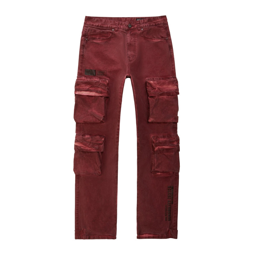 Smoke Rise Utility Pigment Dyed Twill Cargo Pants - Burgundy