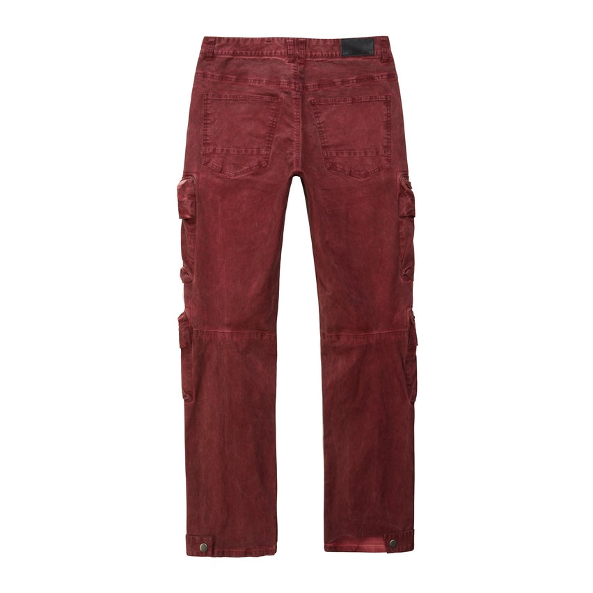 Smoke Rise Utility Pigment Dyed Twill Cargo Pants - Burgundy