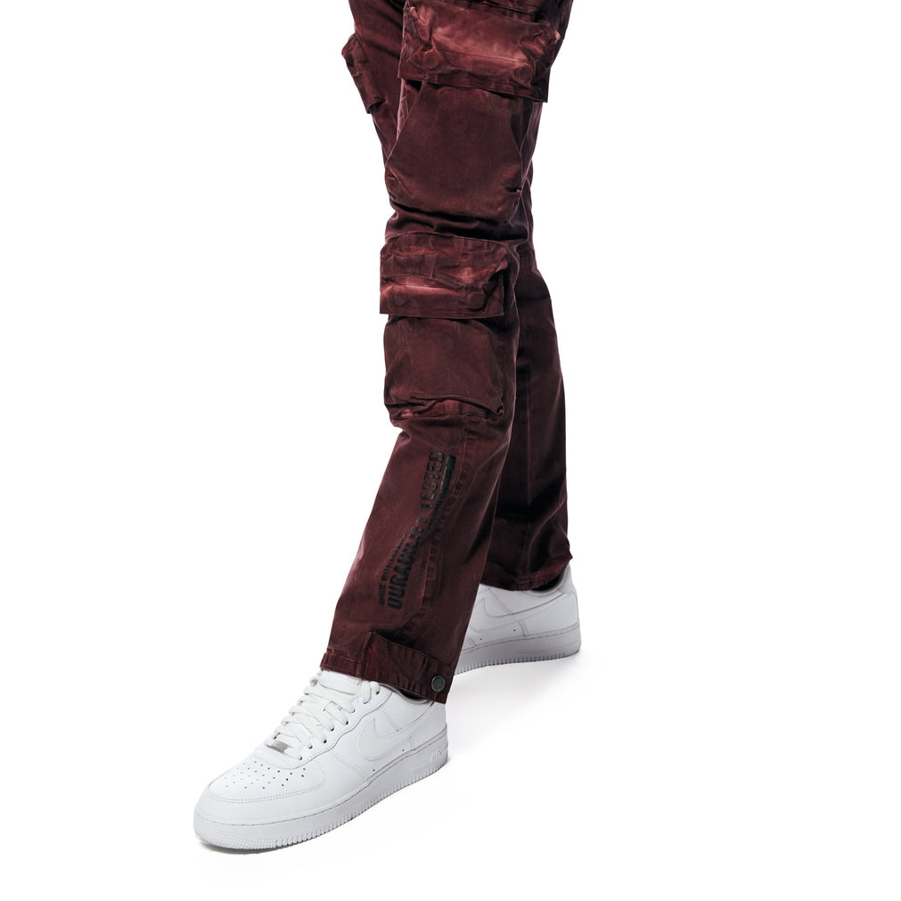 Smoke Rise Utility Pigment Dyed Twill Cargo Pants - Burgundy