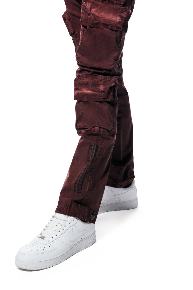 Utility Pigment Dyed Twill Cargo Pants - Burgundy