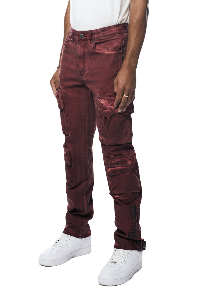 Utility Pigment Dyed Twill Cargo Pants - Burgundy